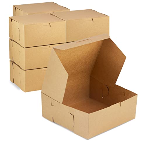 [25 Pack] Kraft Pie Boxes - 6X6X3 Inch Brown Boxes For Baked Goods - Small Boxes For Cookies, Cake, Cheesecake, Muffins, Dessert, Macaroon, Sweets - Bulk Recyclable Paper Cardboard Square Gift Boxes #TOP30