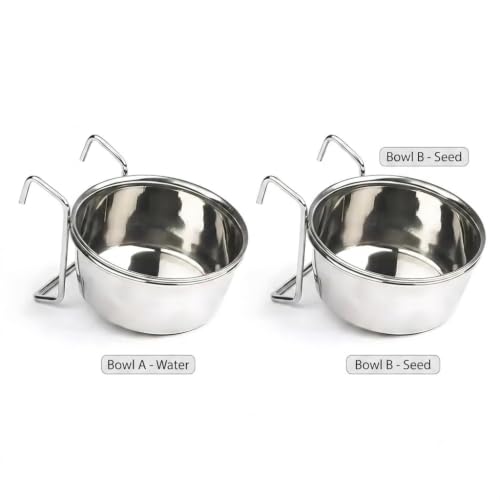 Image of Pets Empire Best Stainless Steel Birds Coop Cup Feeder Bowl (200 ML Pack of 2, Hook)