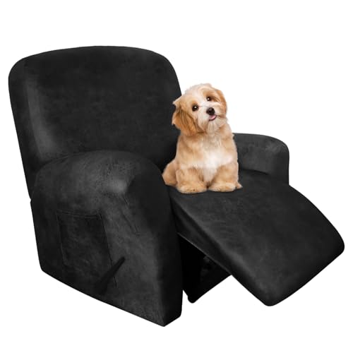 Image of molasofa Recliner Chair Covers 4 Pieces Leather Like Large Recliner Chair Covers with Pocket Waterproof Non Slip Stretch Recliner Slipcover for Lazy Boy Recliner Chairs Washable (Dark Grey)