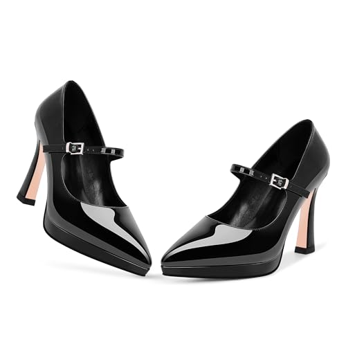 Women's Platform Mary Jane Pumps Pointed Toe Buckle Strap Stiletto High Heel Dress Shoes3