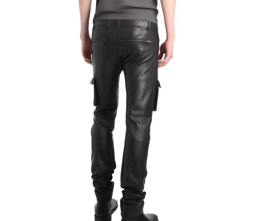 Genuine Lambskin Motorcycle Leather Cargo Pants Men - Classic Leather Cargo Pants Men - Black Leather Pants Men3