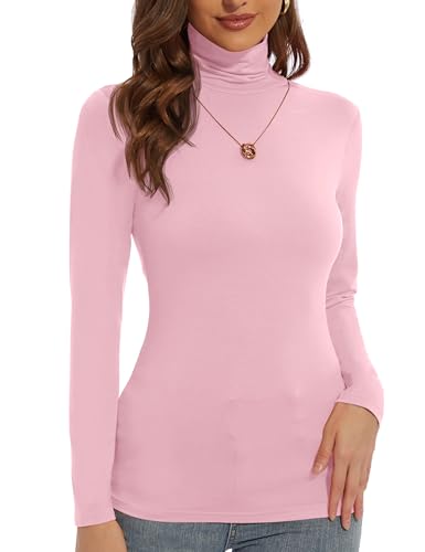 Image of Women's Turtleneck Long Sleeve Shirts Slim Fitted Lightweight Base Layer Casual Tops