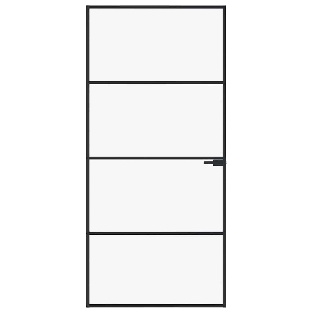 Porte d intérieur Noir 93x201,5 cm Trempé verre aluminium fin