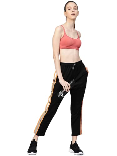 Image of Hubberholme Women's Cotton Blend Regular Fit Side Button Stripe Track Pants