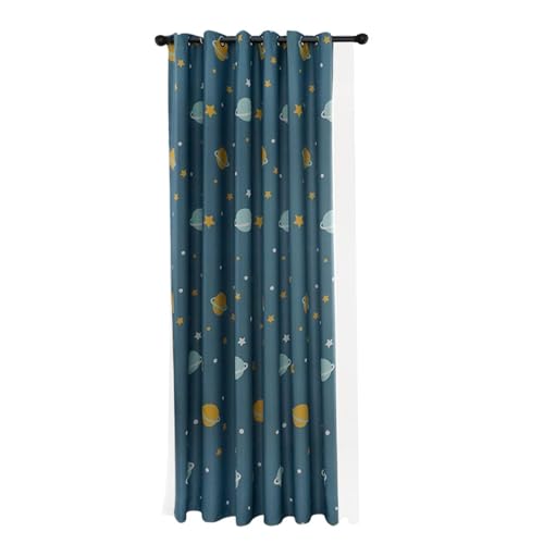HERCHR Cortinas De Dormitorio De Planetas Azules De Dibujos Animados, Poliéster Cortinas Opacas con Aislamiento Térmico para Sala De Estar, Cortina Opaca con Diseño Estrellas para Cocina (1 Pieza)