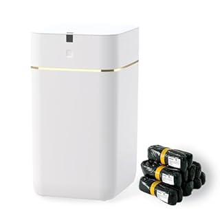 Airdeer Grehge tomatic Trash Can, 4 Gallon Self Sealing and Self-Changing Smart Trash Can, Motion Sensor, Touchless Garbage can with lid for Kitchen Bathroom Office, 6 Refill Bag Rings(Golden line)