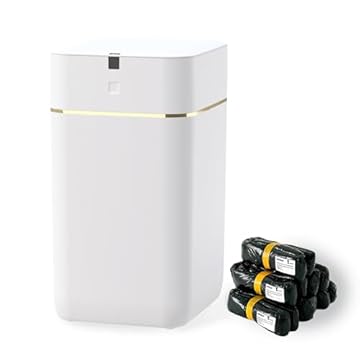 Airdeer Grehge tomatic Trash Can, 4 Gallon Self Sealing and Self-Changing Smart Trash Can, Motion Sensor, Touchless Garbage can with lid for Kitchen Bathroom Office, 6 Refill Bag Rings(Golden line)