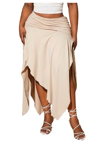 SOLY HUX Women's Plus Size Skirt Ruched Elastic Waist Split Asymmetrical Hem Long Skirts