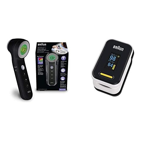 Braun Healthcare BNT400B No Touch + Touch thermometer with Age Precision Black edition & Braun Pulse Oximeter 1 , YK-81CEU Cover