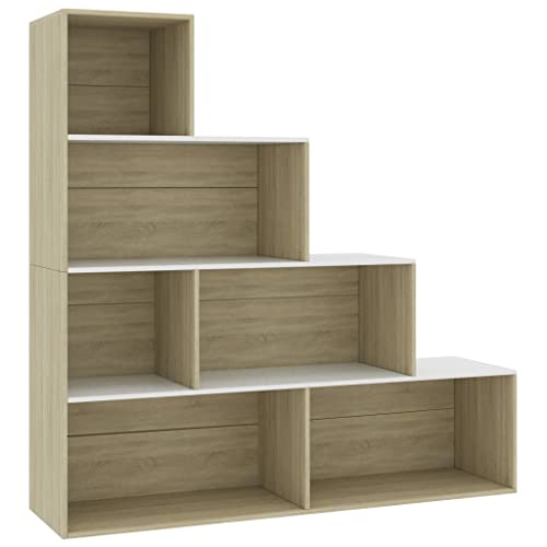 vidaXL Bibliothèque Séparateur de Pièce Etagère à Livres Cloison de Séparation Diviseur Meuble de Rangement Blanc et Chêne Sonoma 155x24x160 cm Aggloméré