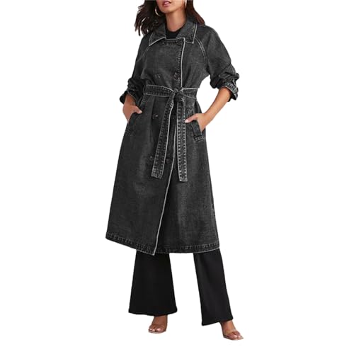 Cardigan long en denim fluide boutonné avec poches pour mi-saison