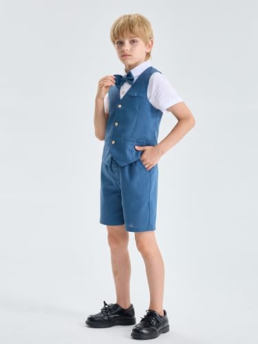 Image of LOLANTA Boys Linen Suit 4 Piece Summer Gentleman Outfit Kids Shorts Set
