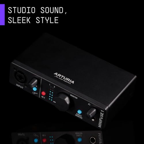 Image of Arturia MiniFuse 1 - Compact USB Audio Interface with Creative Software for Recording, Production, Podcasting, Guitar - Black | 1x Xlr and Combo with 48V, 2x Balanced Trs Monitor Outs, Headphone Out, USB-C Bus-Powered, 24-Bit /192khz, Bundled Software