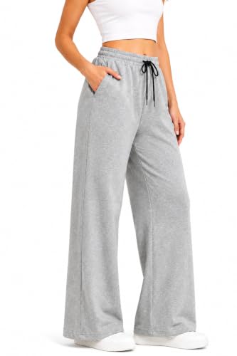 Image of Women's Cotton Wide Leg Track Pants | High Waist Palazzo Trousers with Elastic Drawstring