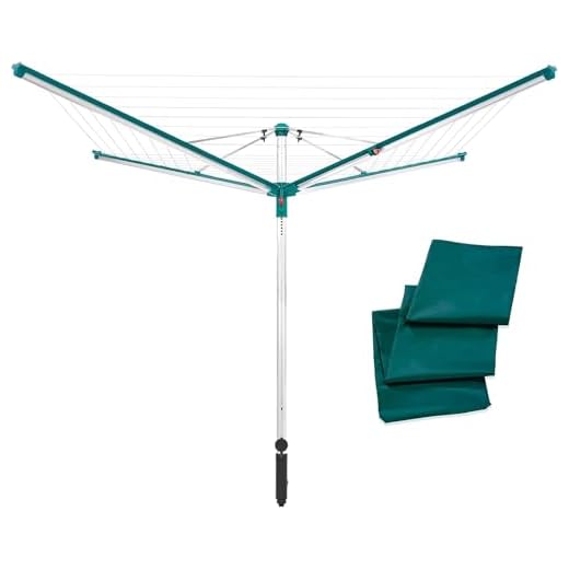 Leifheit Wäscheschirm Linomatic 500 Deluxe Cover mit Leineneinzug für saubere Wäsche, Wäschespinne für die ganze Familie, Wäscheständer inkl. Bodenhülse und Schutzhülle, 50m Leine für 5 Wäscheladungen