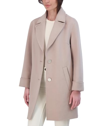 TAHARI Women's Relaxed Double-Faced Soft Wool Topper Coat with Front Buttons, Roll Cuffs & Pick Stitch Detail