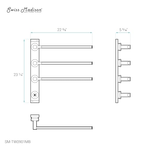 Swiss Madison Claire 3-Bar Electric Towel Warmer Heated Towel Racks for Bathroom in Matte Black