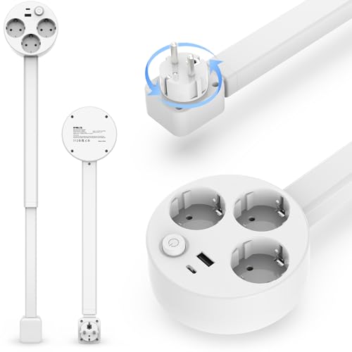 SMBLCE Steckdosenverlängerung Erweiterbare Steckdosenleiste mit USB Typ-C Ladefunktion und 3 AC-Steckdosen ausziehbar 4767 cm um 360 drehbar für schwer erreichbare Steckdose