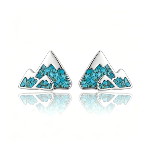 Boucles d'oreilles turquoise de montagne argent motif neige pour femme