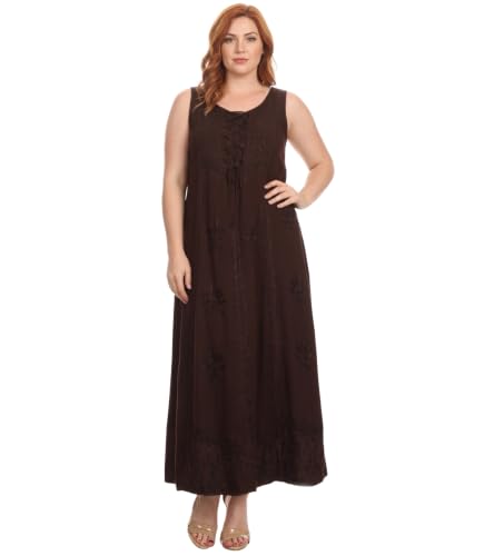 Image of Sakkas Stella Long Tank Top Adjustable Caftan Corset Dress with Embroidery