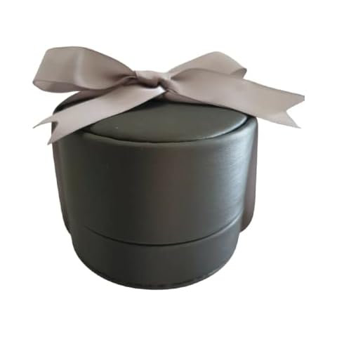 Luxury Round Design Soft Dark Grey Leather Earring Or Pendant Box Ribbon Tie Cover