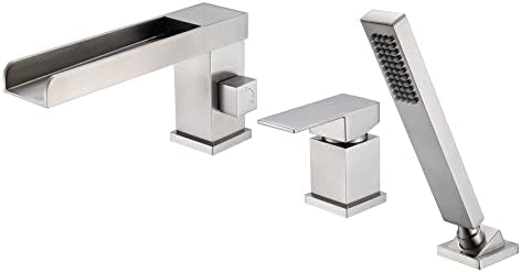 Pull-out Tub Spout Double-Handle Deck Mounted Roman Waterfall Tub Faucet With Handshower For Bathroom - Bed Bath Double Handle Bath Faucet - View #2