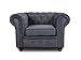 Produktbild Sessel Chesterfield Asti - Couch, Couchgarnitur, Couchsessel, Loungesessel, Stühl, Holzfüße - Glamour Design (Graphit (Capri 16))