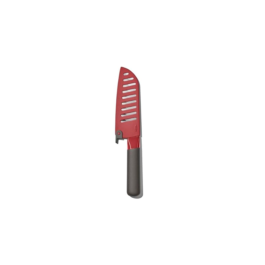 OXO Outdoor 5.5in/14cm Santoku Knife with Locking Sheath,Gray/Red