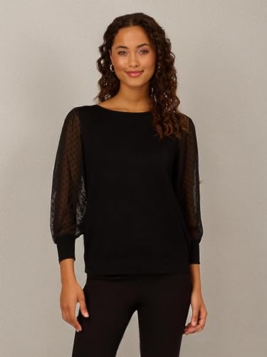 Image of Adrianna Papell Women's Bateau Neck Clip Dot 3 /4 Sleeve Sweater