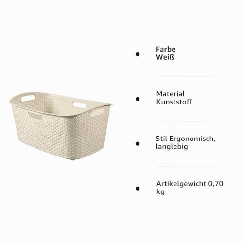 Curver 223393 My Style Korb, rechteckig, 50 L, Rattan, Kunststoff, elfenbeinfarben, 60 x 39 x 27,8 cm – Ansicht 4