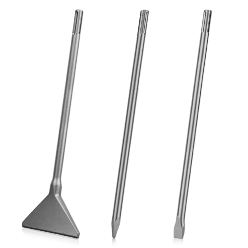 3 Pcs 15.8" Chisel Set Compatible with Sds Max Tile Removal Tool Masonry Concrete Drill Bit Set Flat Point Scaling Chisels Home Improvement Tools for Concrete Stone Tile Floor Removal
