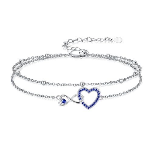 Image of Anklet for Women 925 Sterling Silver Double Infinity Ankle Bracelet Waterproof Summer Jewelry Anniversary Birthday Gifts for Her