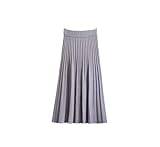Décoration : pliée Jupe en tricot pour femme - Taille haute - Élastique - Taille haute - Fine - En laine - Plissée unie, gris, Taille unique