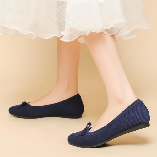 HIPPOSEUS Womens Round Toe Ballet Flats Comfortable Bow Dressy Flat Shoes Knit Office Shoes3