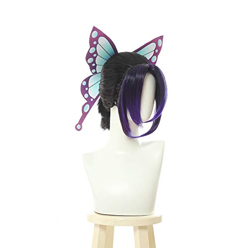 Nuoqi Kochou Shinobu Cosplay Peruca + Borboleta Grampo de Cabelo Shinobu Kocho Peruca Feminina Anime