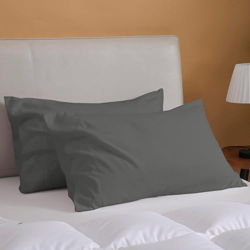 KHC Pure Cotton Pillow Cover Set of 2 | 1000TC 100% Cotton Comfortable Pillow Case | Grey, Small Size, 16" x 25"
