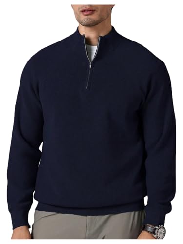 OYOANGLE Men's Quarter Zip Ribbed Sweaters Long Sleeve Mock Neck Slim Fit Pullover Golf Sweater Tops