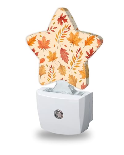 Snowmolle Night Lights Plug Into Wall Decorative Fall Leaves Nightlights for Kids Bedroom Autumn Maple Leaf Energy Efficient Dusk-to-Dawn Sensor Sleep Friendly Lamp for Nursery Bathroom