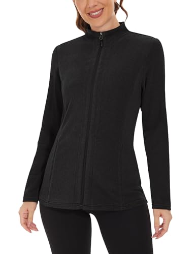WOWENY Fleecejacke Damen Warm Gefüttert Sweatshirt mit Stehkragen Full Zip Fleece Sweatjacke Leichte Winter Outdoor Laufen Wandern Freizeit[Schwarz,M]