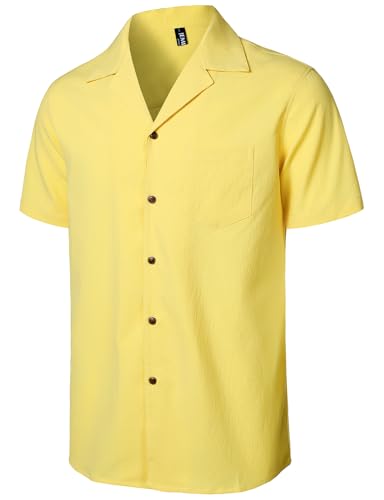 Men's Stretch Cuban Collar Shirt Summer Lightweight Short Sleeve Button Down Shirts with Pocket for Beach Vacation2