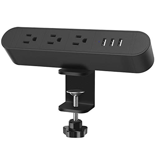 Desk Clamp Power Strip with USB,Desktop Surge Protector,Metal Outlet Standing Desk Clamp Power Station,Desktop Mount Outlet with 3 AC Outlet,3 USB Ports,6ft Extension Cord(380 Joules)