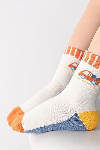 kiobrvhe Kids Socks with Grips Non Slip Slipper Socks Cartoon Print 10-Pairs Pack Cozy Fluffy Winter Warm Crew Socks (A Style A,1-2T,US,Age,1 Year,2 Years)2