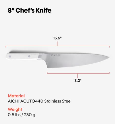 Image of Misen 8 Inch Chef's Knife, ACUTO440 Japanese High-Carbon Steel Kitchen Knife, White