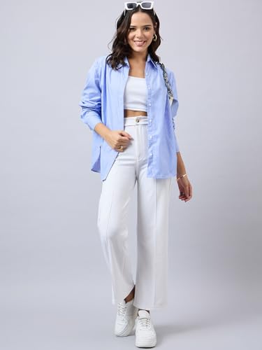Image of Style Quotient Women Solid Smart Casual Oversized Polycotton Shirt