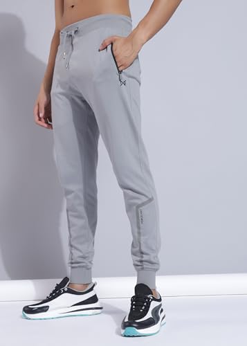 Image of Force NXT Men's Super Combed Cotton Rich French Terry Fabric Solid Joggers | Active Joggers for Men | Comfortable Waistband with Zipper Pocket for Daily Workout