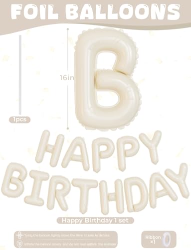 Image of Cream Happy Birthday Balloon Banner, 16 Inch Cream White Happy Birthday Foil Balloons, Neutral Beige Letter Balloons Sign for Women and Girls, HBD Party Decorations, Photo Backdrop Supplies
