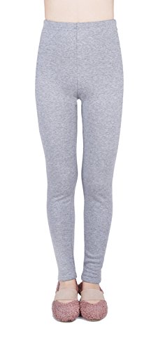 IRELIA Kids Girls 100% Cotton Fleece Lined Solid Leggings Warm Pants for Winter Light Grey L - image 1