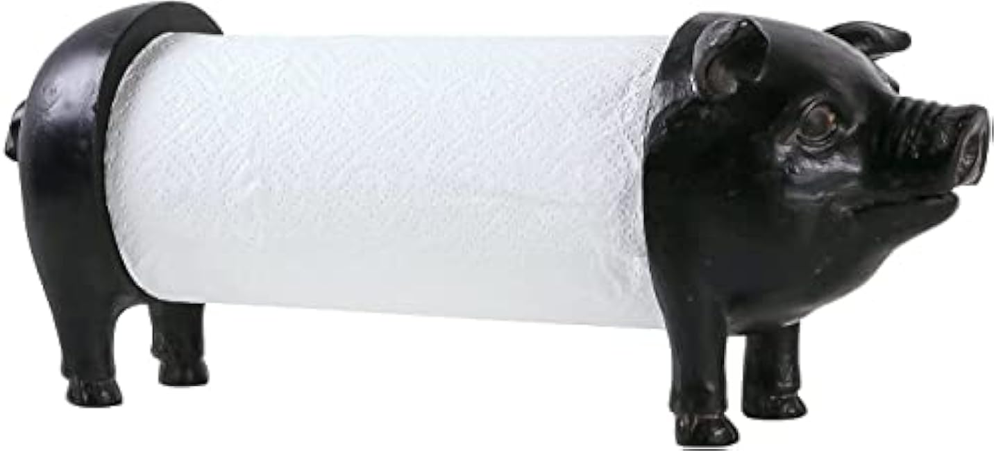 Black Pig Paper Towel Holder Farmhouse Paper Towel Holder, Rustic Country Decorative Standing Utensil for Kitchen, Vintage Animal Tissue Towel Display Stand,