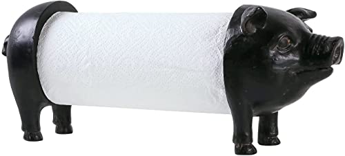 Black Pig Paper Towel Holder Farmhouse Paper Towel Holder, Rustic Country Decorative Standing Utensil for Kitchen, Vintage Animal Tissue Towel Display Stand,