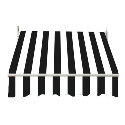 TYHAYJYK Toile de Remplacement pour Store banne rétractable Manuel 300 x 200 cm, Tissu de Remplacement, Motif rayé Noir et Blanc, Pare-Soleil pour terrasse...